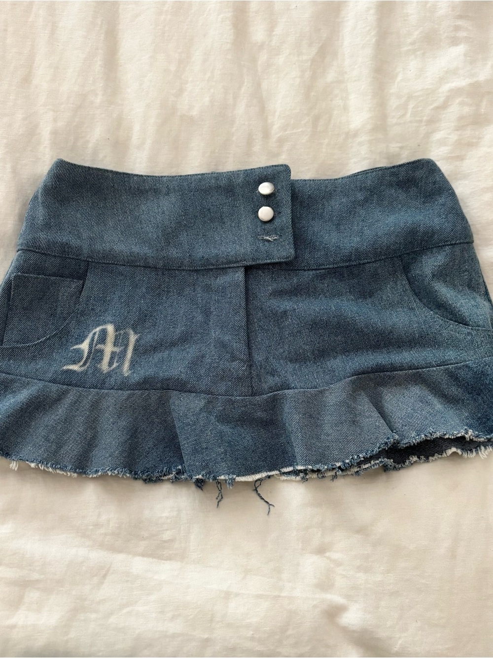Denim Mini Skirt with Ruffle Hem